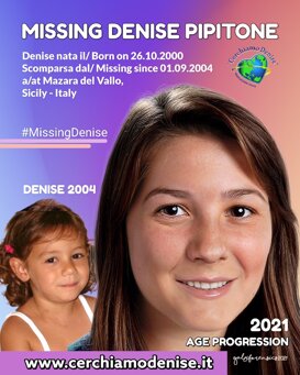 Post Age Progression e Foto 2004 (C) Missing Denise Nata il 26 ottobre 2000 - Scomparsa il 1 Settembre 2004 Sicilia, (TP) Italia Post Age Progression e Foto 2004 (C) Missing Denise Nata il 26 ottobre 2000 - Scomparsa il 1 Settembre 2004 Sicilia, (TP) Italia