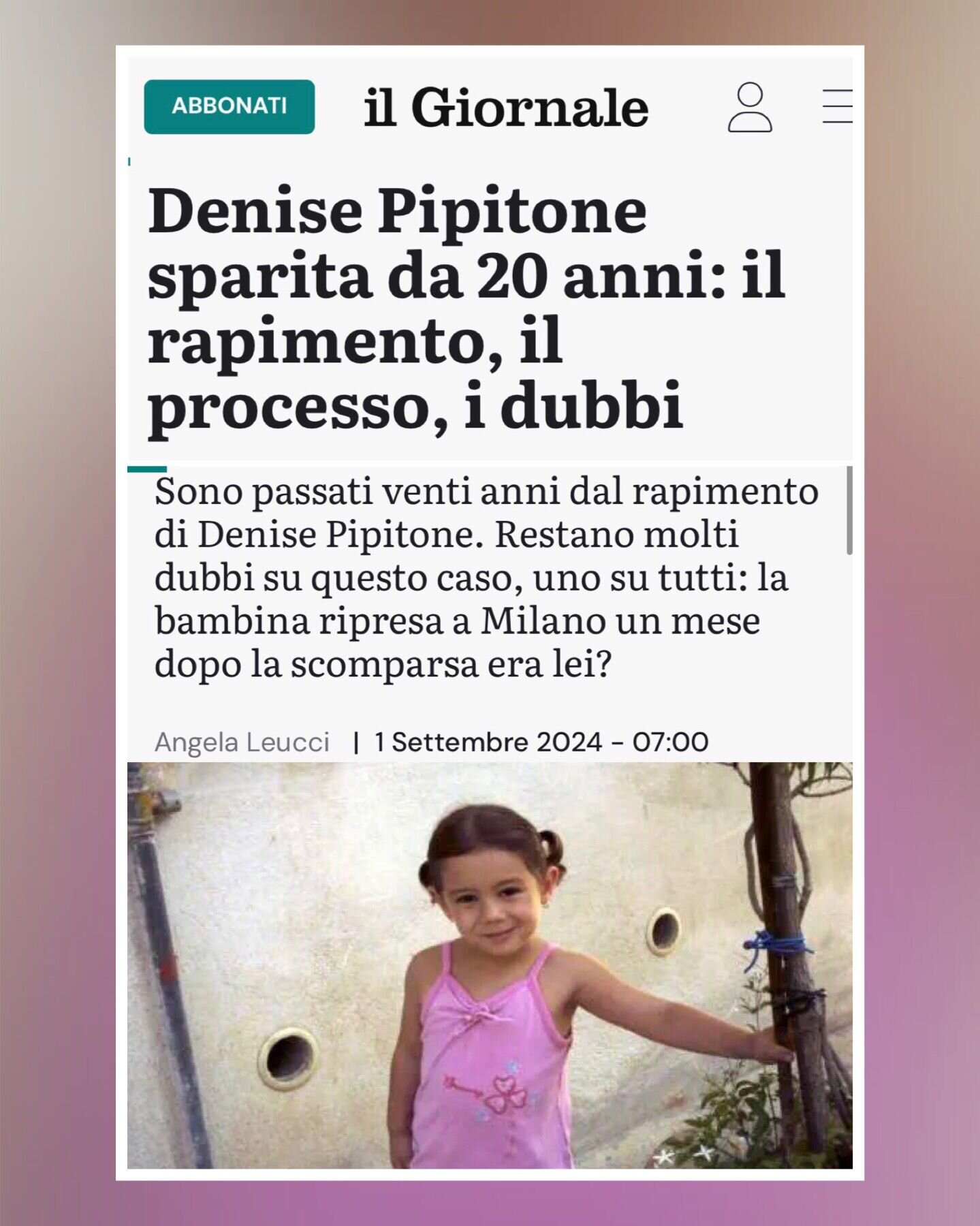 Denise Pipitone sparita da 20 anni: il rapimento, il processo, i dubbi Denise Pipitone sparita da 20 anni: il rapimento, il processo, i dubbi