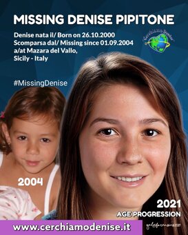 Post Age Progression e Foto 2004 (B) Missing Denise Nata il 26 ottobre 2000 - Scomparsa il 1 Settembre 2004 Sicilia, (TP) Italia Post Age Progression e Foto 2004 (B) Missing Denise Nata il 26 ottobre 2000 - Scomparsa il 1 Settembre 2004 Sicilia, (TP) Italia