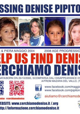Locandine Age 2008 - 2014 Missing Denise Nata il 26 ottobre 2000 - Scomparsa il 1 Settembre 2004 Sicilia, (TP) Italia