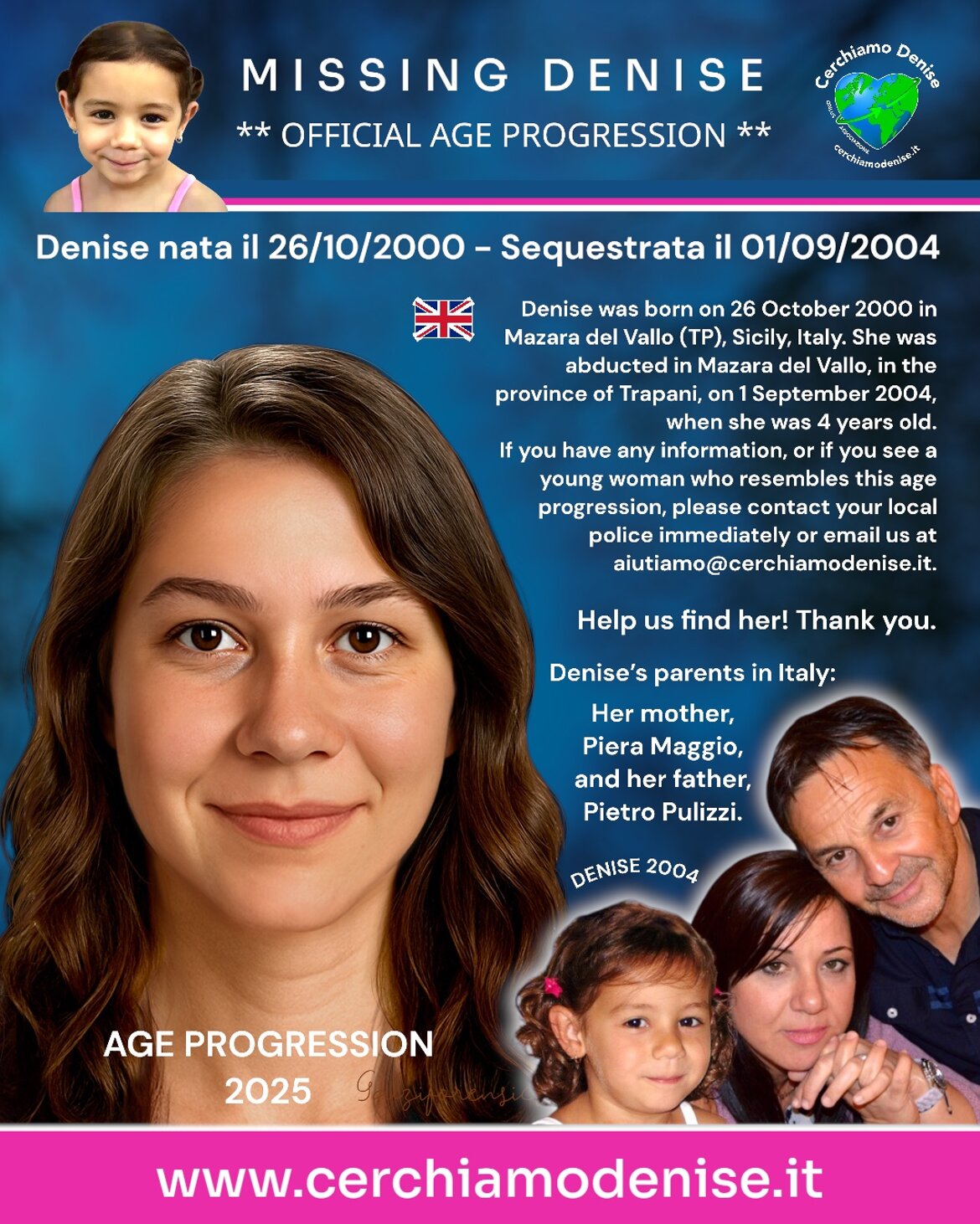 Missing Denise nata il 26 ottobre 2000 - scomparsa 1 settembre 2004 a Mazara del Vallo TP. Sicilia