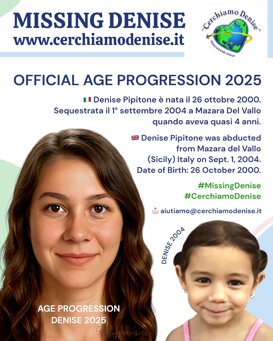 02 Age Progression Missing Denise 2025 Missing Denise nata il 26 ottobre 2000 - scomparsa 1 settembre 2004 a Mazara del Vallo TP. Sicilia