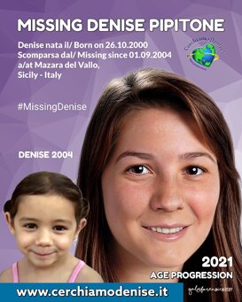 Post Age Progression e Foto 2004 (A) Missing Denise Nata il 26 ottobre 2000 - Scomparsa il 1 Settembre 2004 Sicilia, (TP) Italia Post Age Progression e Foto 2004 (A) Missing Denise Nata il 26 ottobre 2000 - Scomparsa il 1 Settembre 2004 Sicilia, (TP) Italia