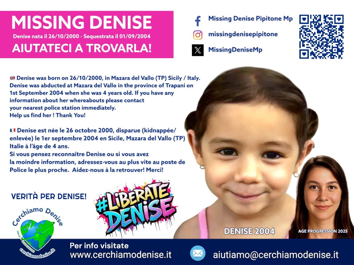 Missing Denise nata il 26 ottobre 2000 - scomparsa 1 settembre 2004 a Mazara del Vallo TP. Sicilia