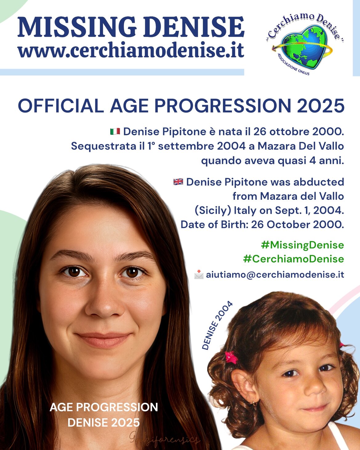 Missing Denise nata il 26 ottobre 2000 - scomparsa 1 settembre 2004 a Mazara del Vallo TP. Sicilia