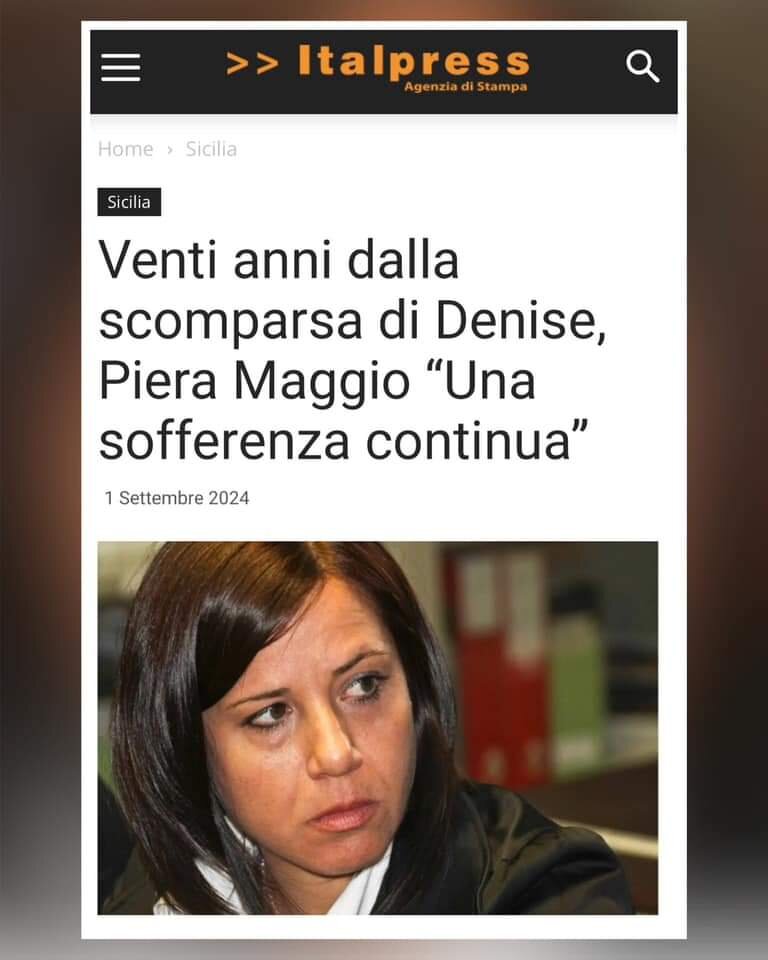 Venti anni dalla scomparsa di Denise, Piera Maggio “Una sofferenza continua” Venti anni dalla scomparsa di Denise, Piera Maggio “Una sofferenza continua”