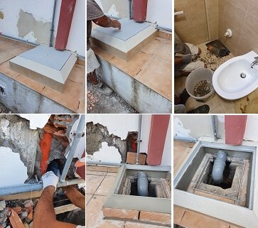 Intervento riparazione e nuovo allaccio con tombino scarico fogna e acque