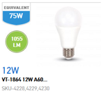 LAMPADINA BULBO 12W E27 LUCE NATURALE