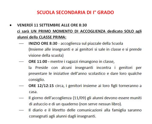 inizio anno secondaria 1 inizio anno secondaria 1