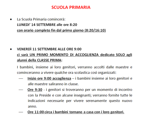 inizio anno primaria 1 inizio anno primaria 1