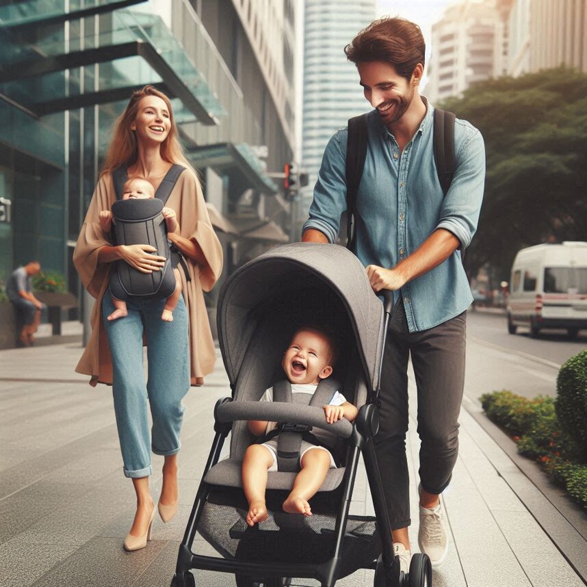 immagine di un papà con un passeggino porta bambini. la mamma cammina a fianco al papà, il bambino .jpeg immagine di un papà con un passeggino porta bambini. la mamma cammina a fianco al papà, il bambino .jpeg