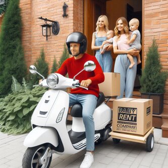 immagine di un rider con lo scooter. scooter dell'azienda baby rent, la mamma ed il papà ritirano il.jpeg immagine di un rider con lo scooter. scooter dell'azienda baby rent, la mamma ed il papà ritirano il.jpeg