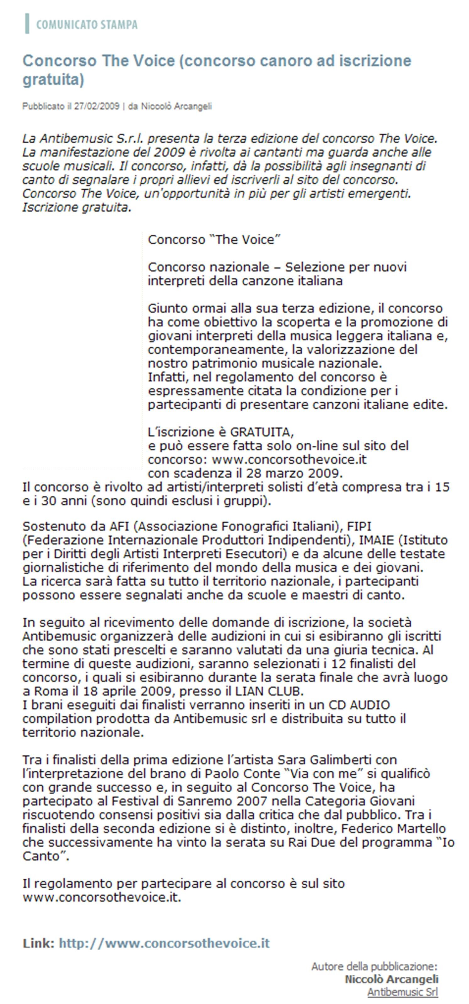 Concorso The Voice