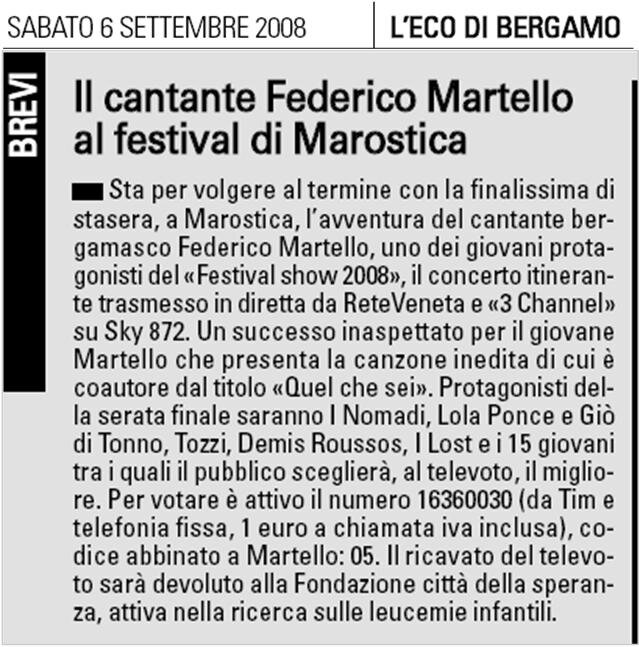 Il cantante Federico Martello al Festival di Marostica