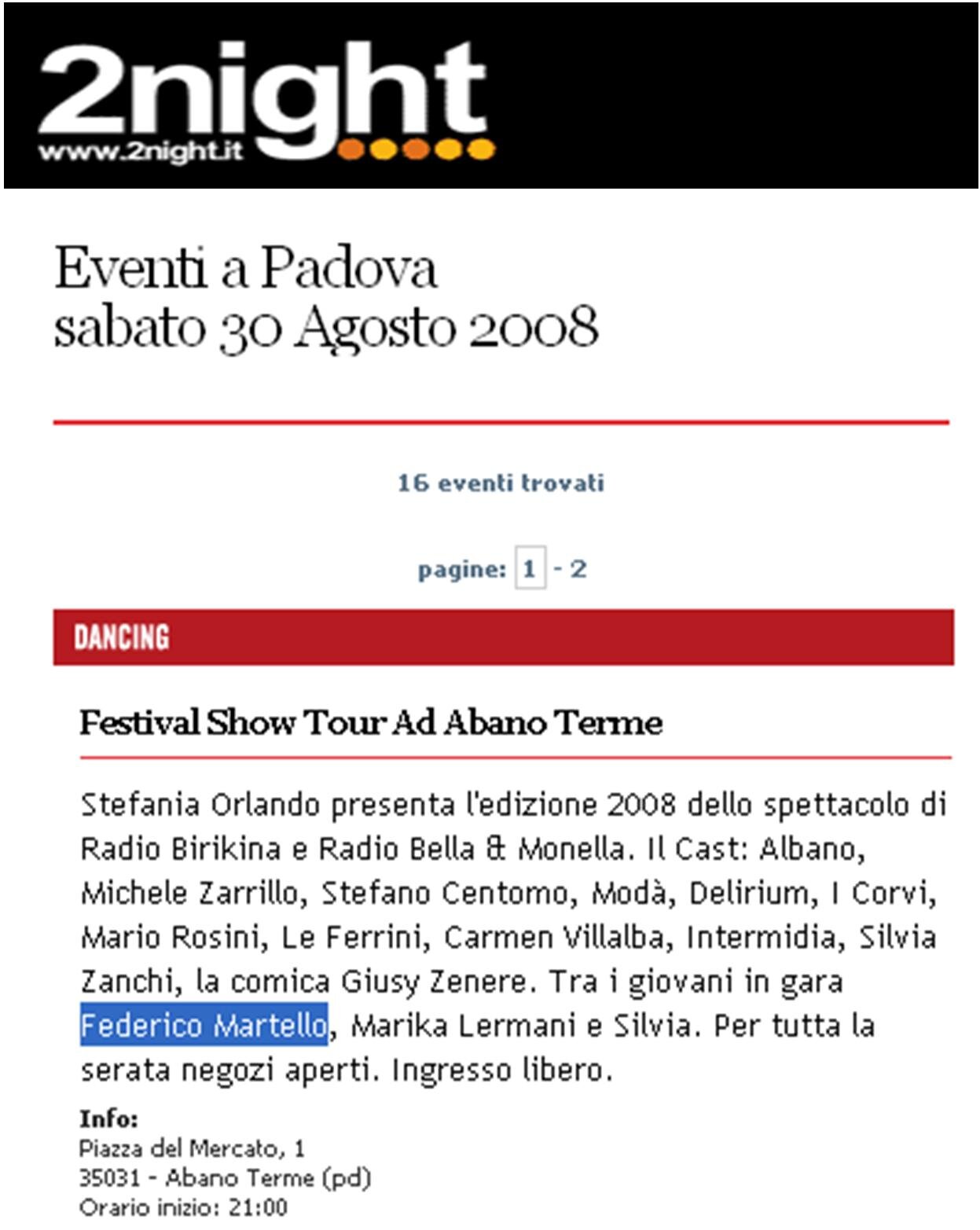 Festival Show Tour ad Abano Terme Festival Show Tour ad Abano Terme