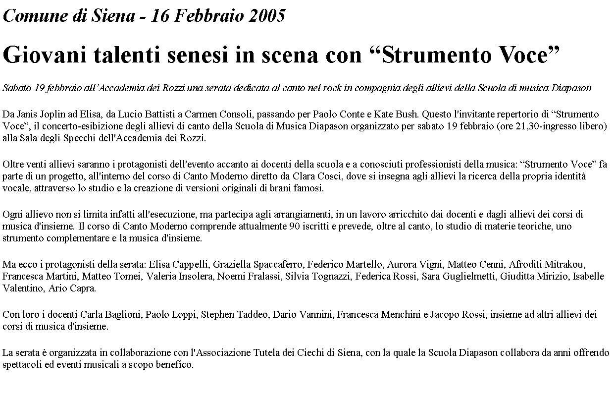 Giovani talenti senesi in scena con Strumento Voce