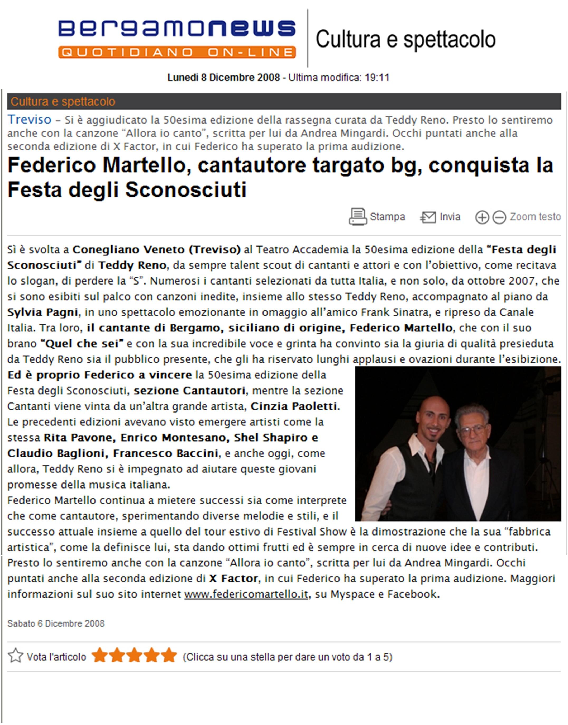 Federico Martello, il cantautore targato bg conquista la Festa degli Sconosciuti