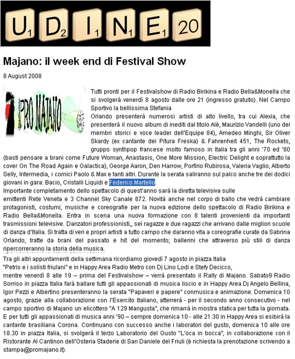 Majano: il weekend di Festival Show