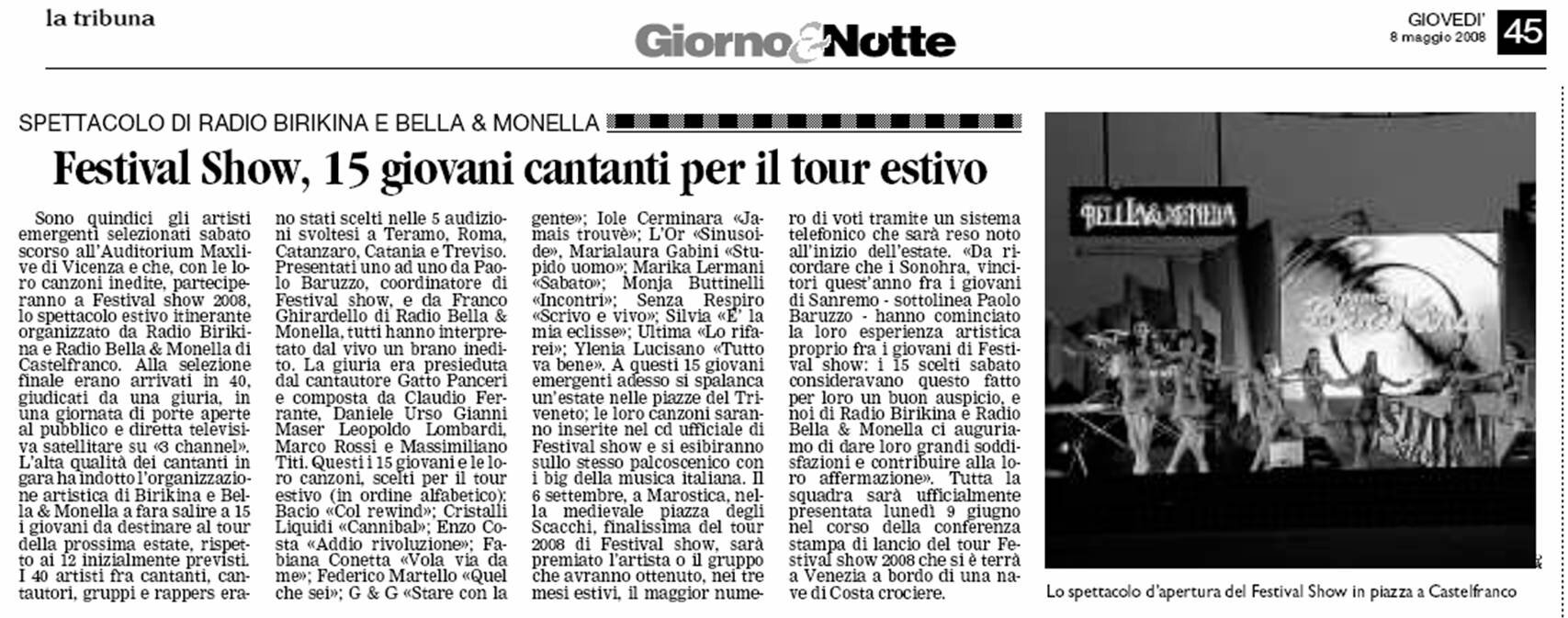 Festival Show, 15 giovani cantanti per il tour estivo