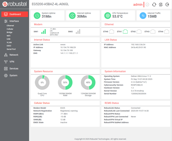 Piattaforma Robustel Cloud Manager Service (RCMS) per il monitoraggio e la gestione da remoto dei dispositivi.