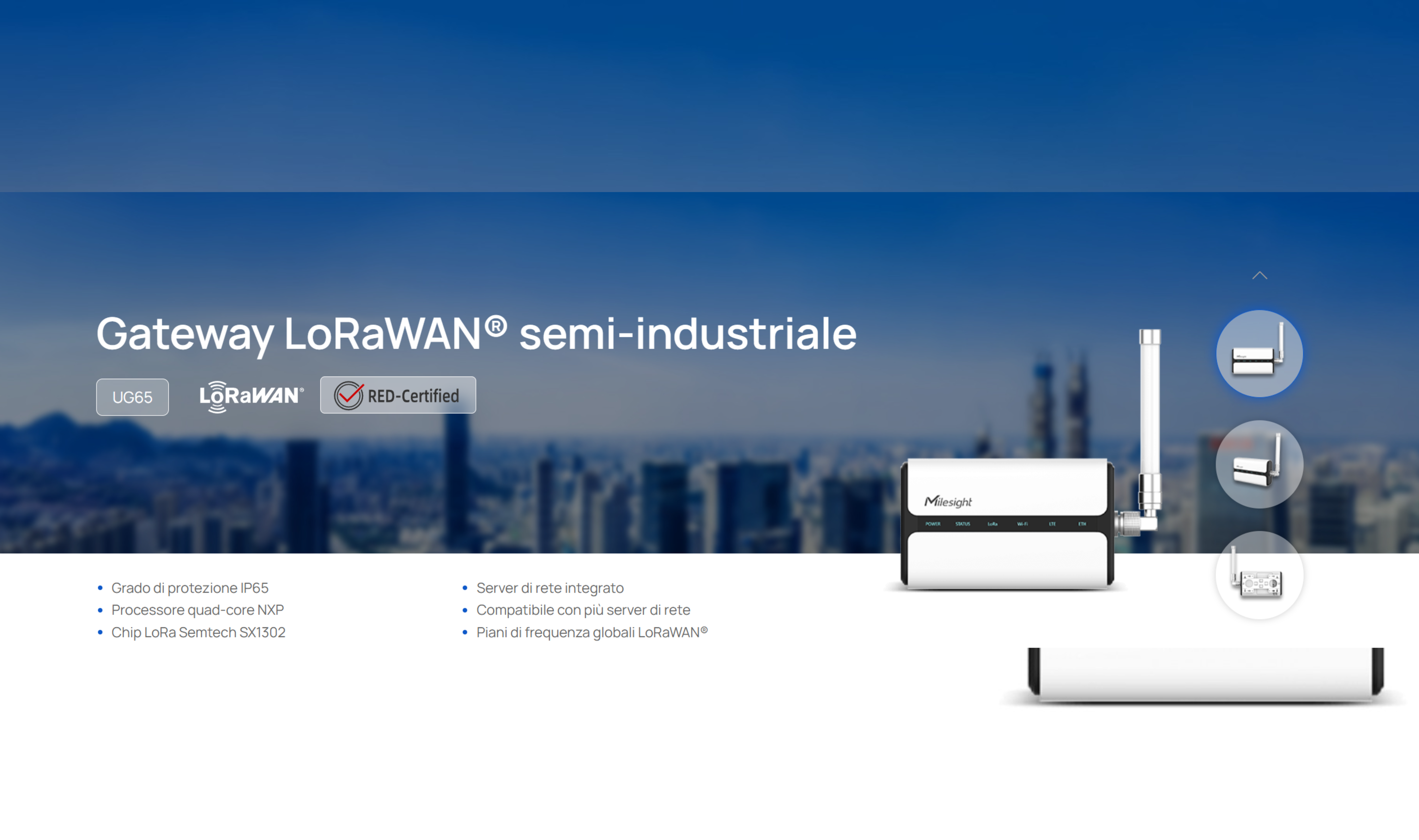 Gateway LoRaWAN Milesight UG65 per monitoraggio industriale e gestione sensori wireless in magazzino