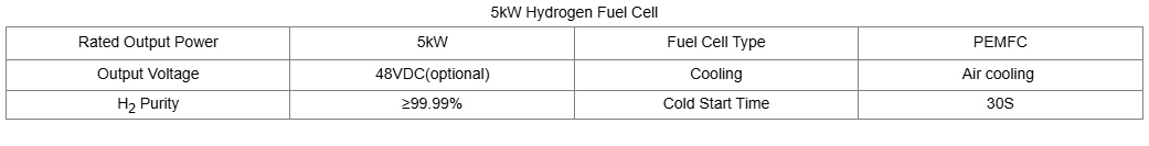 Specifiche della Cella a combustibile a idrogeno da 5 kW raffreddata ad aria – sistema ad alta potenza per generazione energetica decentralizzata