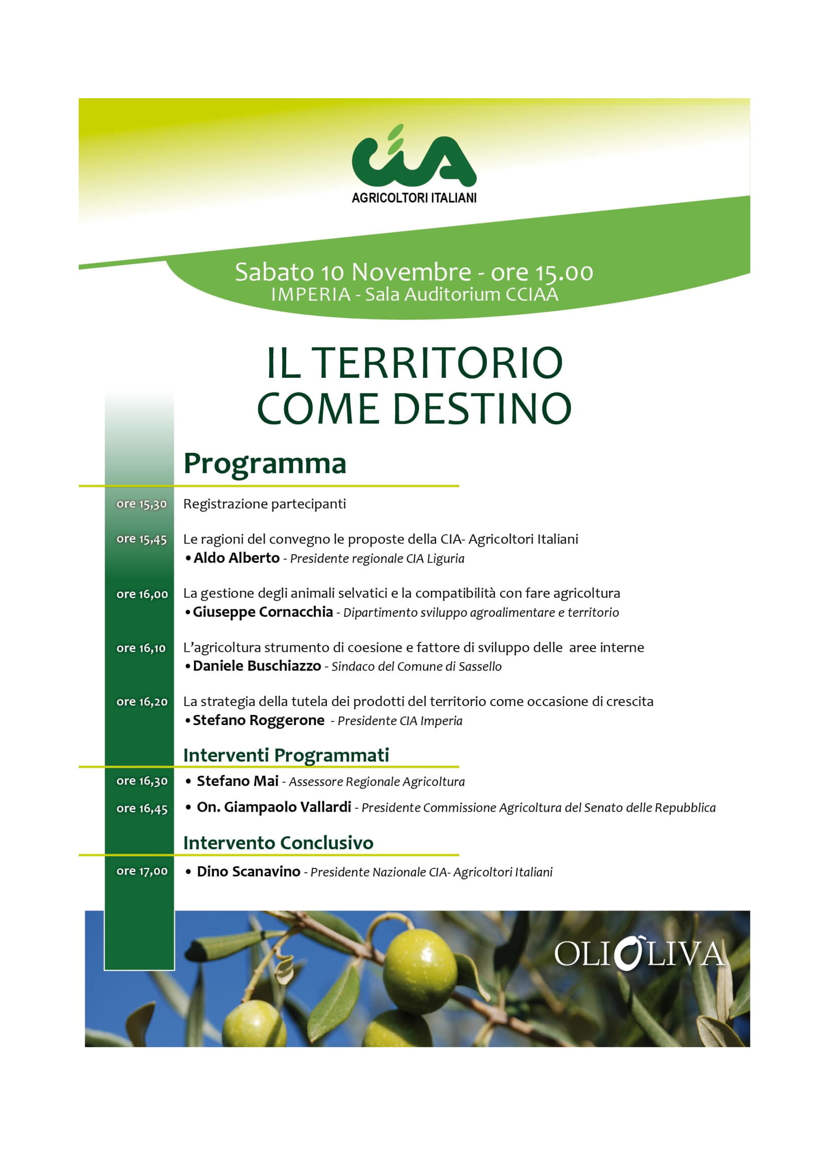 CONVEGNO DI CIA LIGURIA A OLIOLIVA IMPERIA: IL TERRITORIO COME DESTINO
