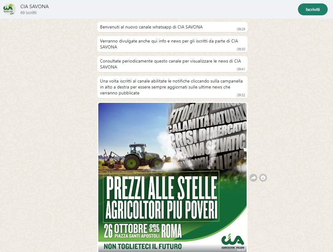 CIA Savona, ecco il nuovo canale Whatsapp