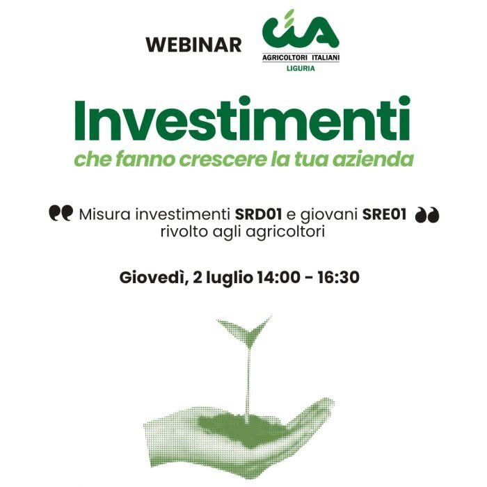 Cia Liguria, webinar su misura investimenti SRD01 e giovani SRE01 rivolto agli agricoltori