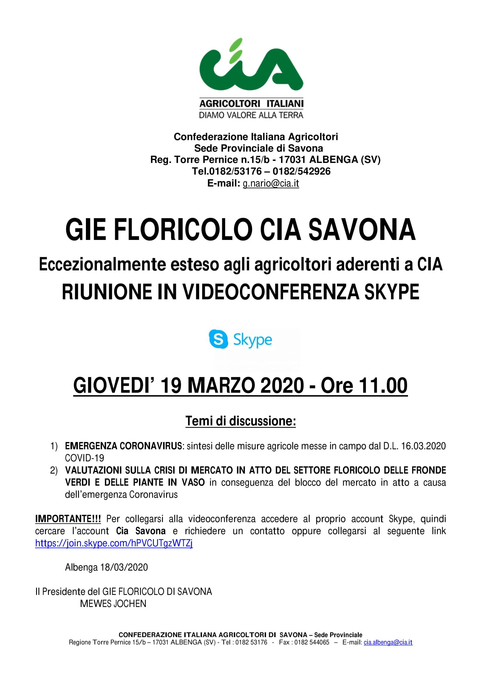 Coronavirus, riunione in videoconferenza skype