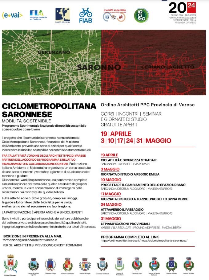 CICLOMETROPOLITANA SARONNESE - Giornate di Formazione 19 Aprile - 31 Maggio 2024 CICLOMETROPOLITANA SARONNESE - Giornate di Formazione 19 Aprile - 31 Maggio 2024