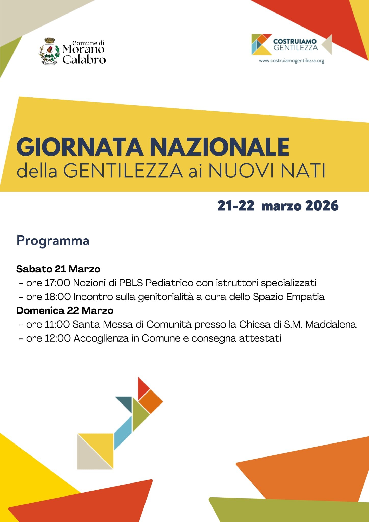 Morano accoglie i nuovi nati del 2025 Sabato e domenica 21 e 22 marzo, due giorni di incontri e di festa