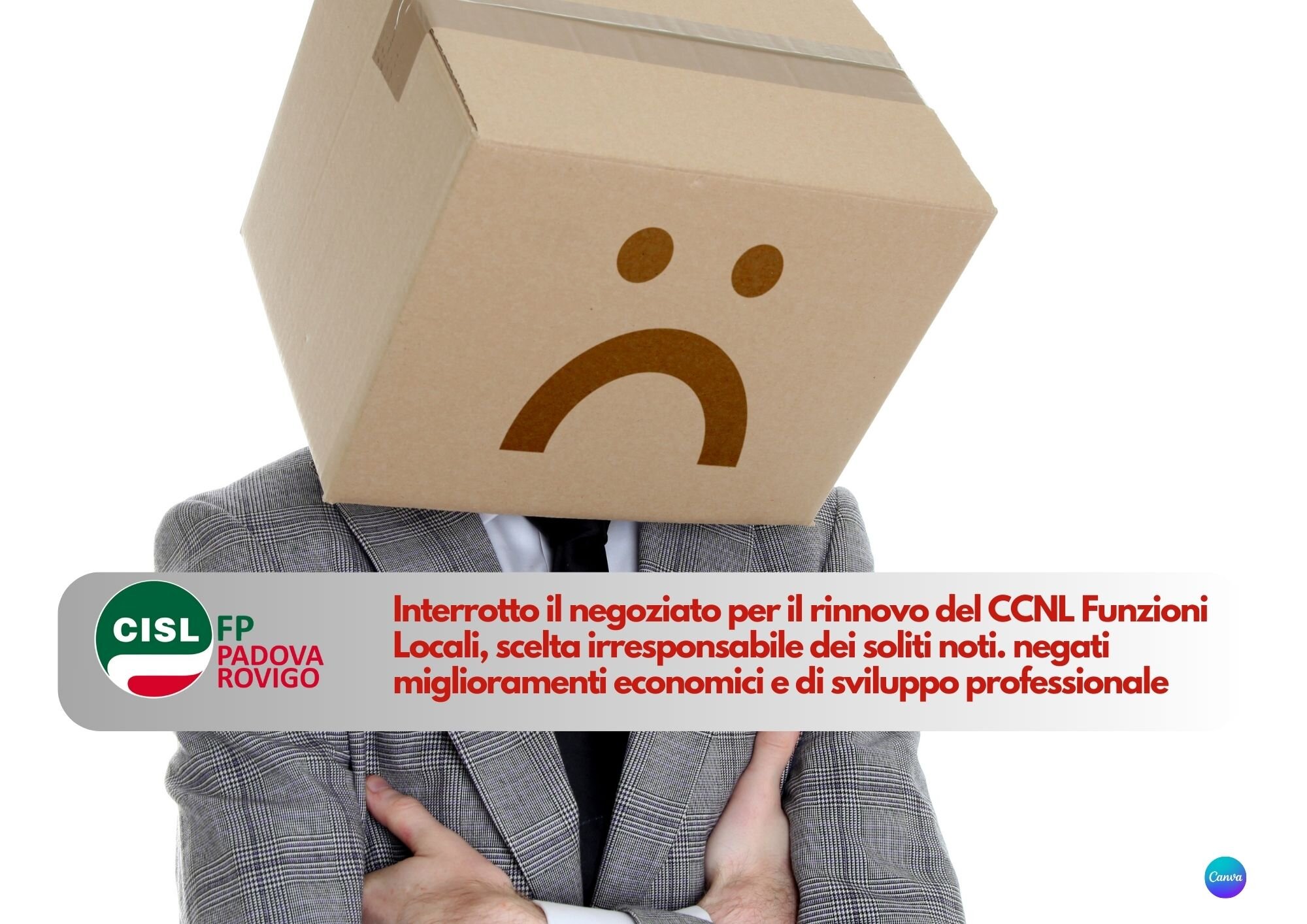 CISL FP Padova Rovigo. Interrotto il negoziato per il rinnovo del CCNL Funzioni Locali, scelta irresponsabile dei soliti noti.