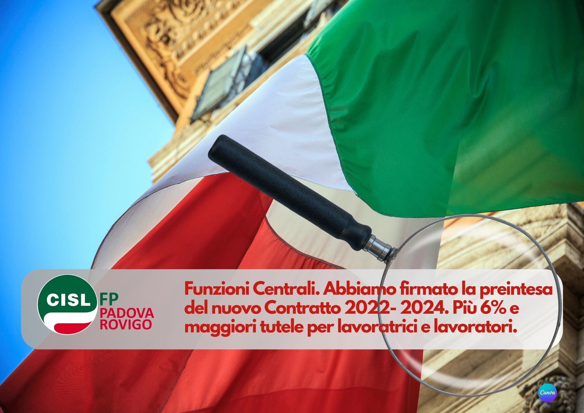 CISL FP Padova Rovigo. Funzioni Centrali: abbiamo firmato il rinnovo del Contratto. +6% e maggiori tutele