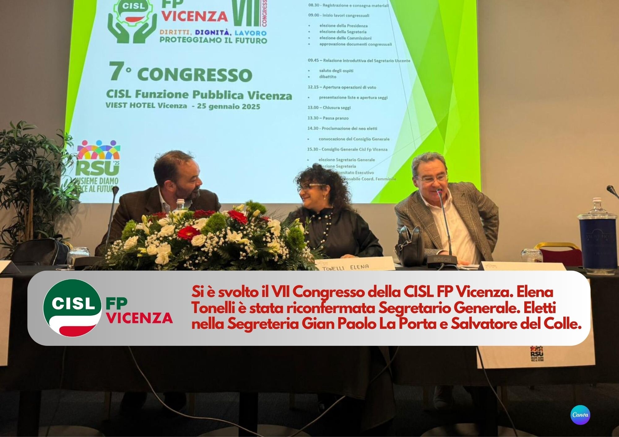CISL FP Vicenza. Al VII Congresso riconfermata Elena Tonelli alla guida della federazione.