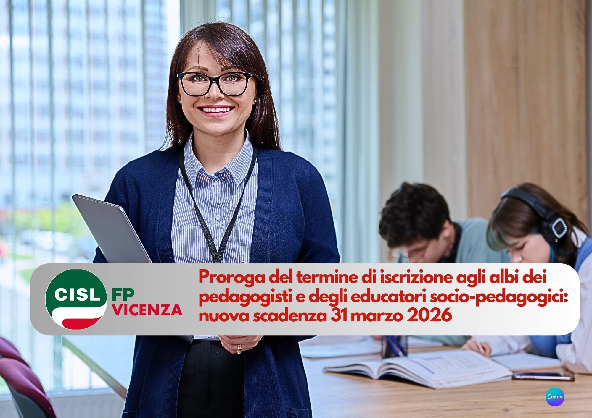 CISL FP Vicenza. Proroga termine di iscrizione agli albi dei pedagogisti e educatori socio- pedagogici