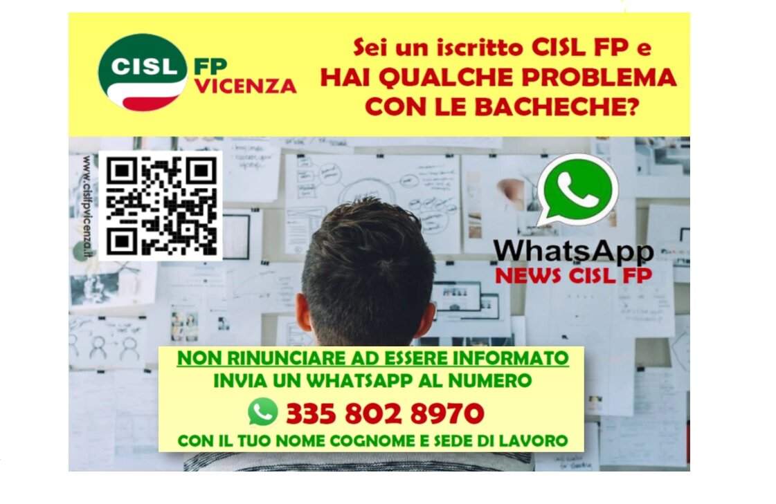 Cisl FP Vicenza. Non rinunciare ad essere informato: memorizza il nuovo numero WhatsApp CISL FP Vicenza Cisl FP Vicenza. Non rinunciare ad essere informato: memorizza il nuovo numero WhatsApp CISL FP Vicenza