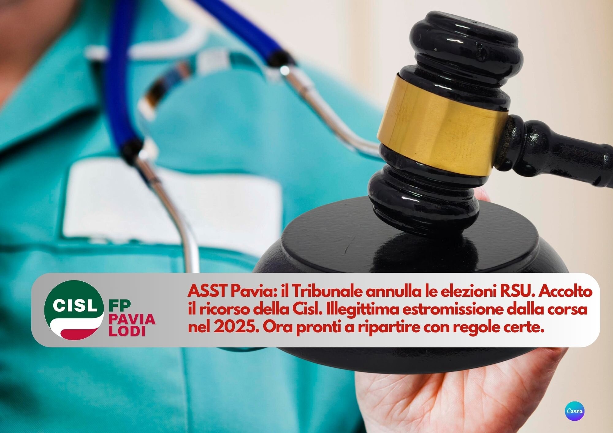 CISL FP Pavia Lodi. Asst Pavia: il Tribunale annulla le elezioni RSU. Vittoria CISL, esclusione ingiusta