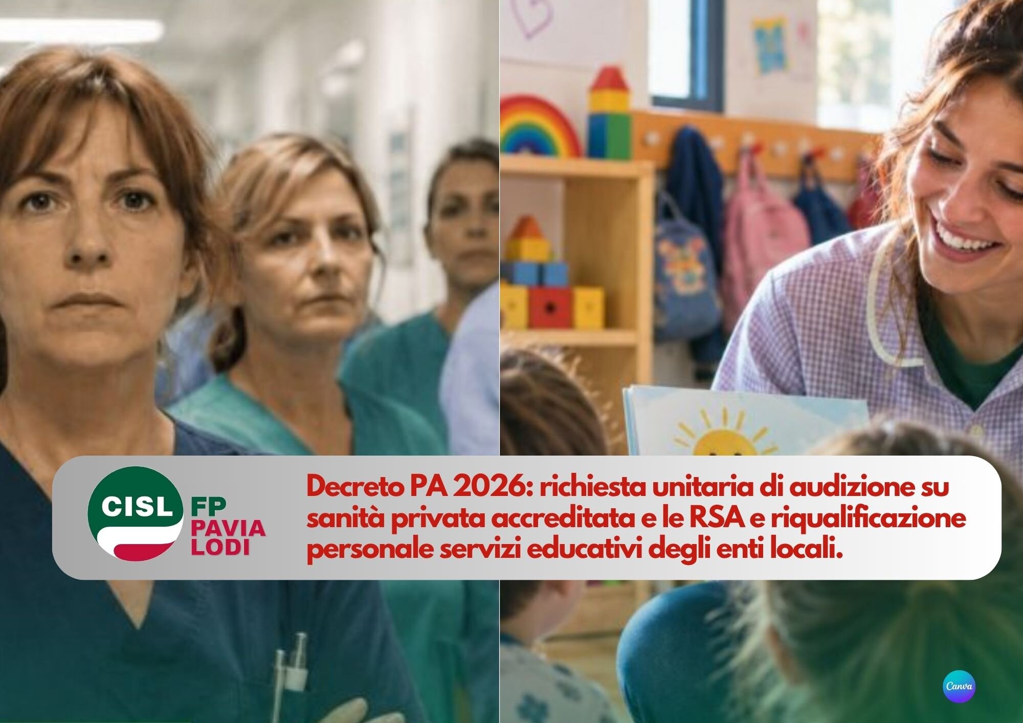 CISL FP Pavia Lodi. Decreto PA 2026. Richiesta audizione su sanità privata e servizi educativi