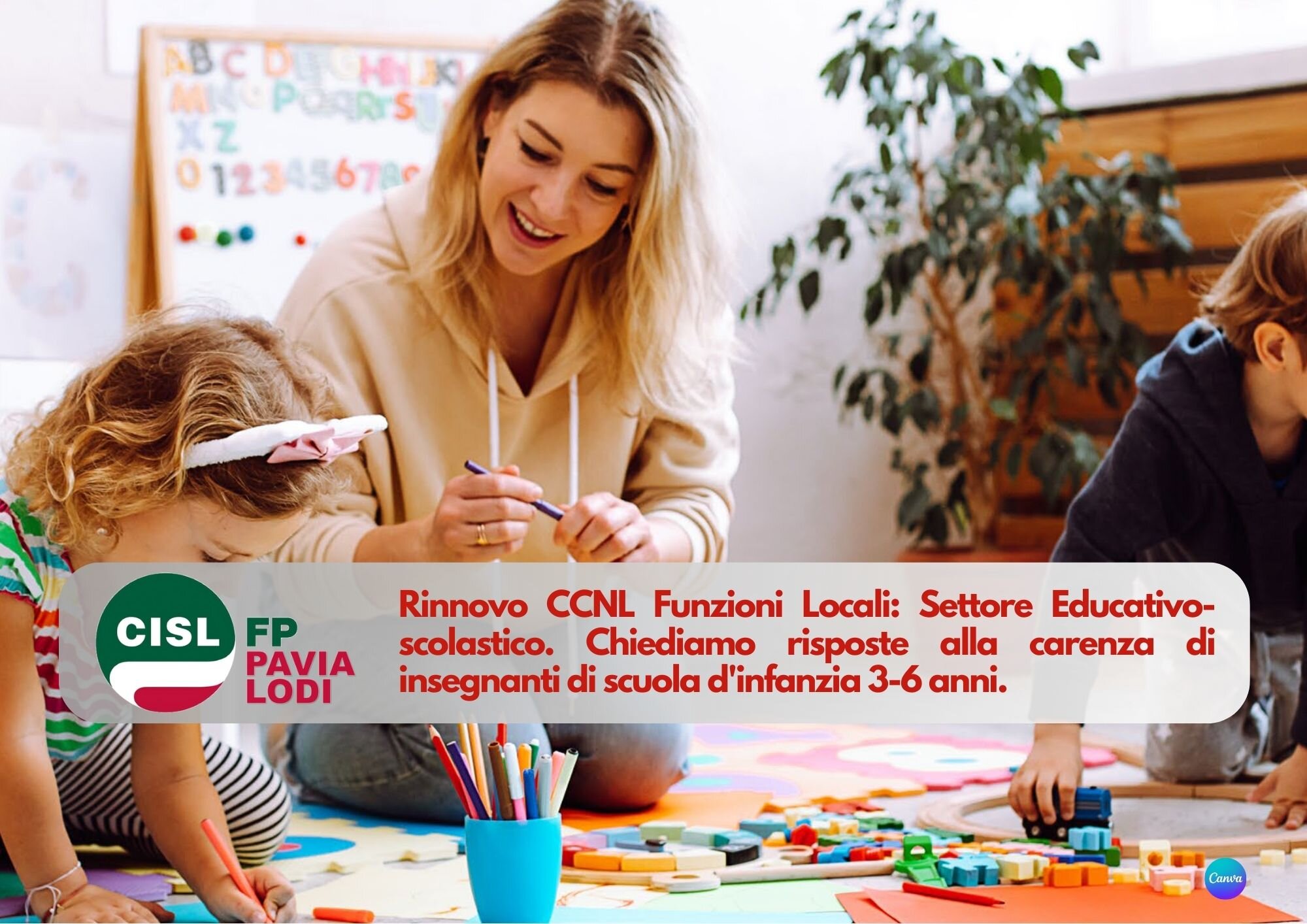 CISL FP Pavia Lodi. Rinnovo CCNL Funzioni Locali: chiediamo risposte alla carenza di insegnanti di scuola d'infanzia 3-6 anni