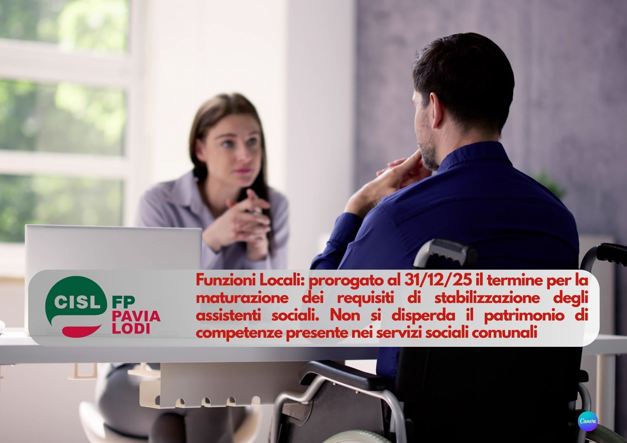 CISL FP Pavia Lodi. Assistenti Sociali: prorogato il termine maturazione requisiti di stabilizzazione CISL FP Pavia Lodi. Assistenti Sociali: prorogato il termine maturazione requisiti di stabilizzazione