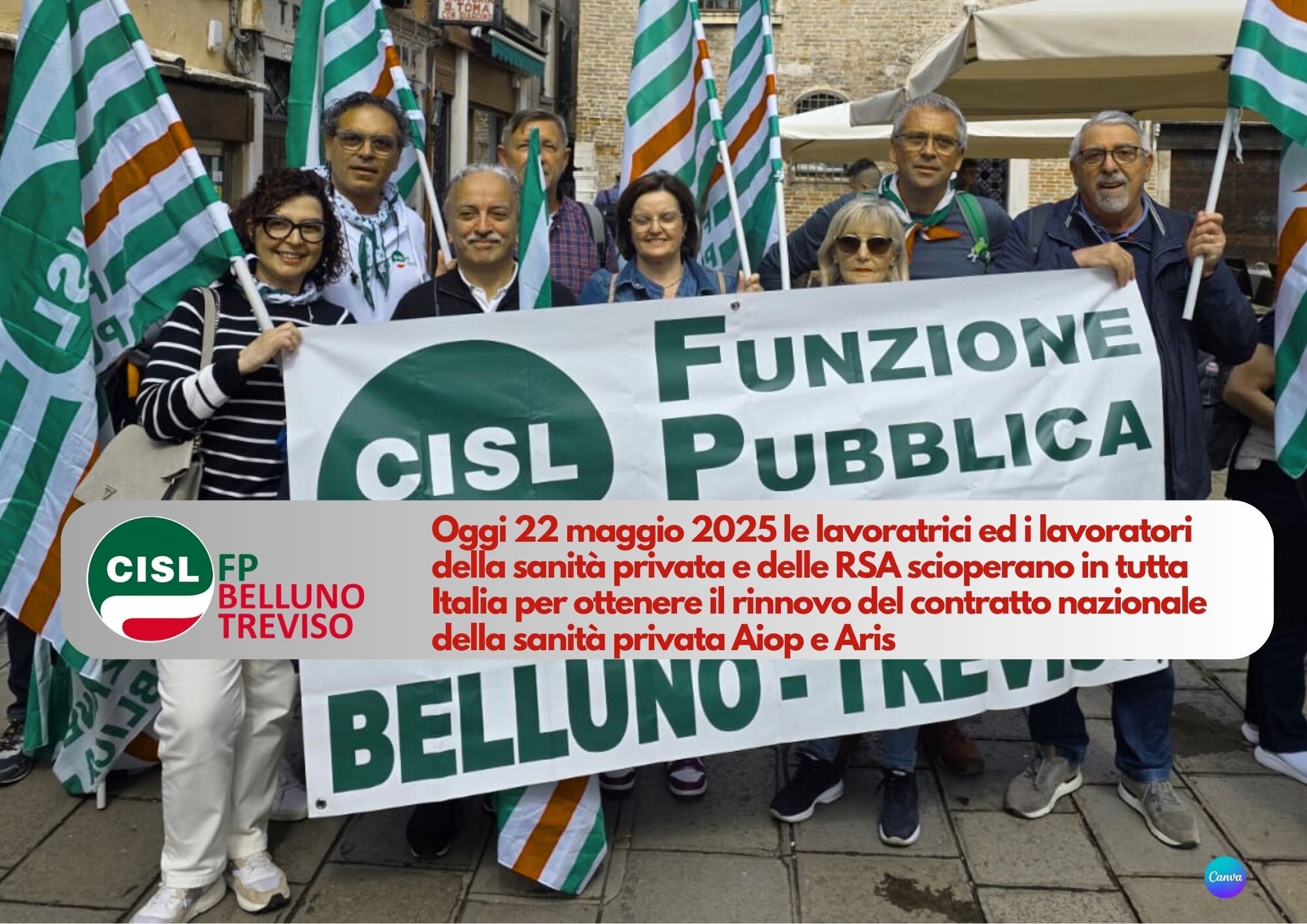 CISL FP Belluno Treviso. Sanità privata sciopero nazionale. Oggi tutti in presidio regionale a Venezia