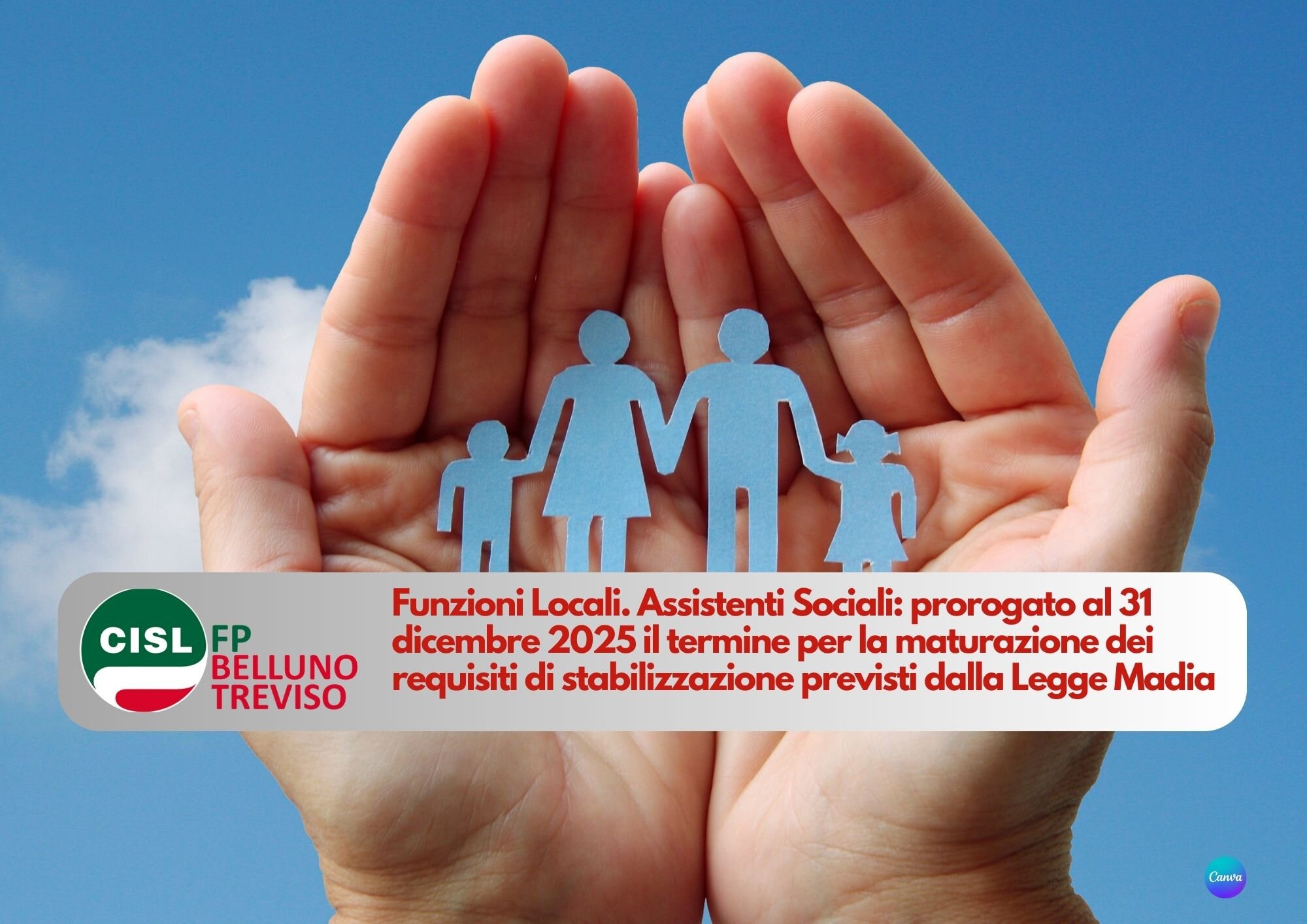 CISL FP Belluno Treviso. Assistenti Sociali: prorogato il termine maturazione requisiti di stabilizzazione