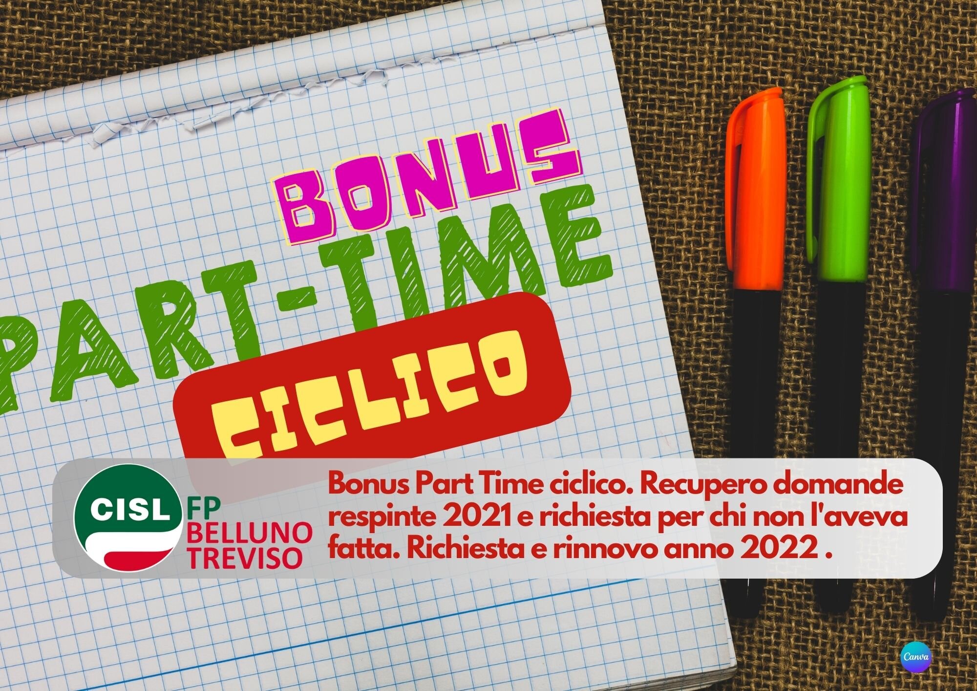 CISL FP Belluno Treviso. Bonus Part Time ciclico. Recupero domande respinte 2021 e rinnovo anno 2022 CISL FP Belluno Treviso. Bonus Part Time ciclico. Recupero domande respinte 2021 e rinnovo anno 2022