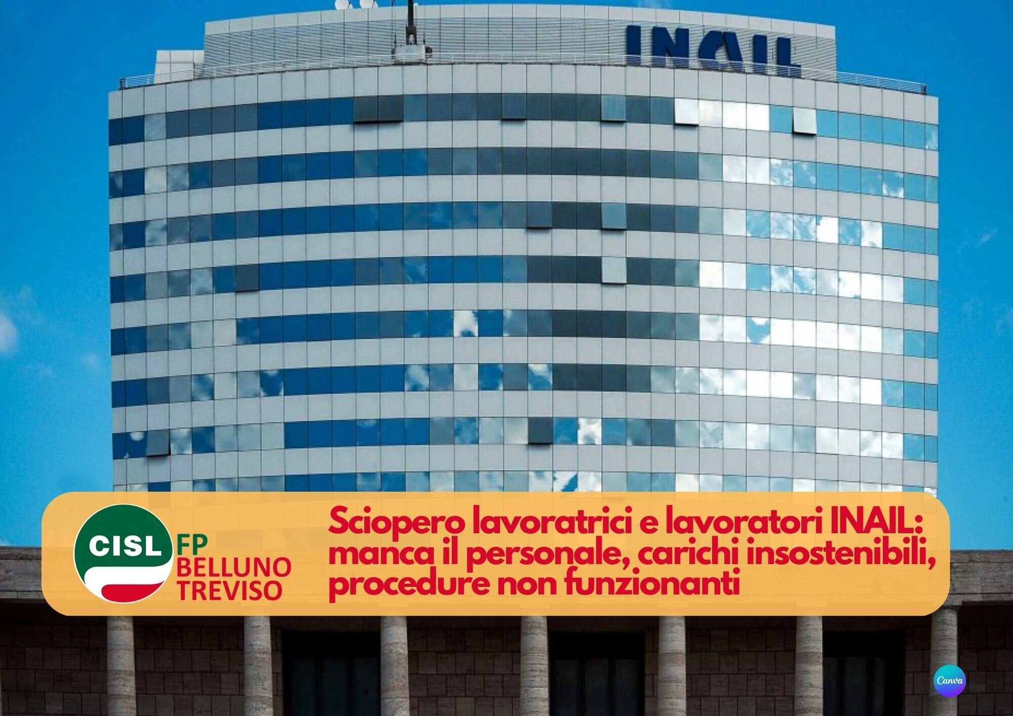 CISL FP Belluno Treviso. 21 aprile sciopero nazionale INAIL. Grave crisi degli organici e default delle procedure.