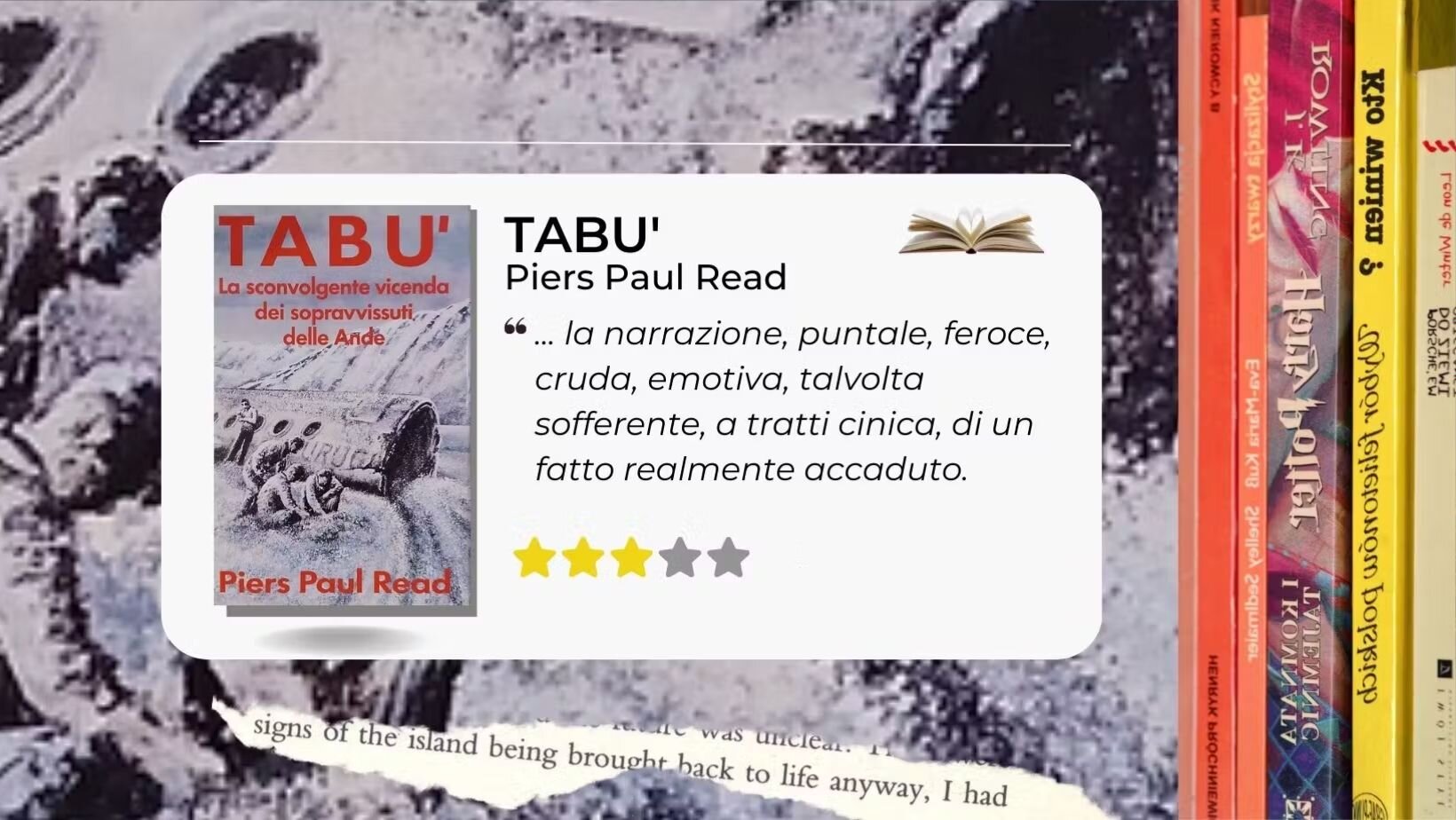 Tabù di Piers Paul Read. La narrazione, puntale, feroce, cruda, emotiva, talvolta sofferente, a tratti cinica, di un fatto realmente accaduto. Tabù di Piers Paul Read. La narrazione, puntale, feroce, cruda, emotiva, talvolta sofferente, a tratti cinica, di un fatto realmente accaduto.