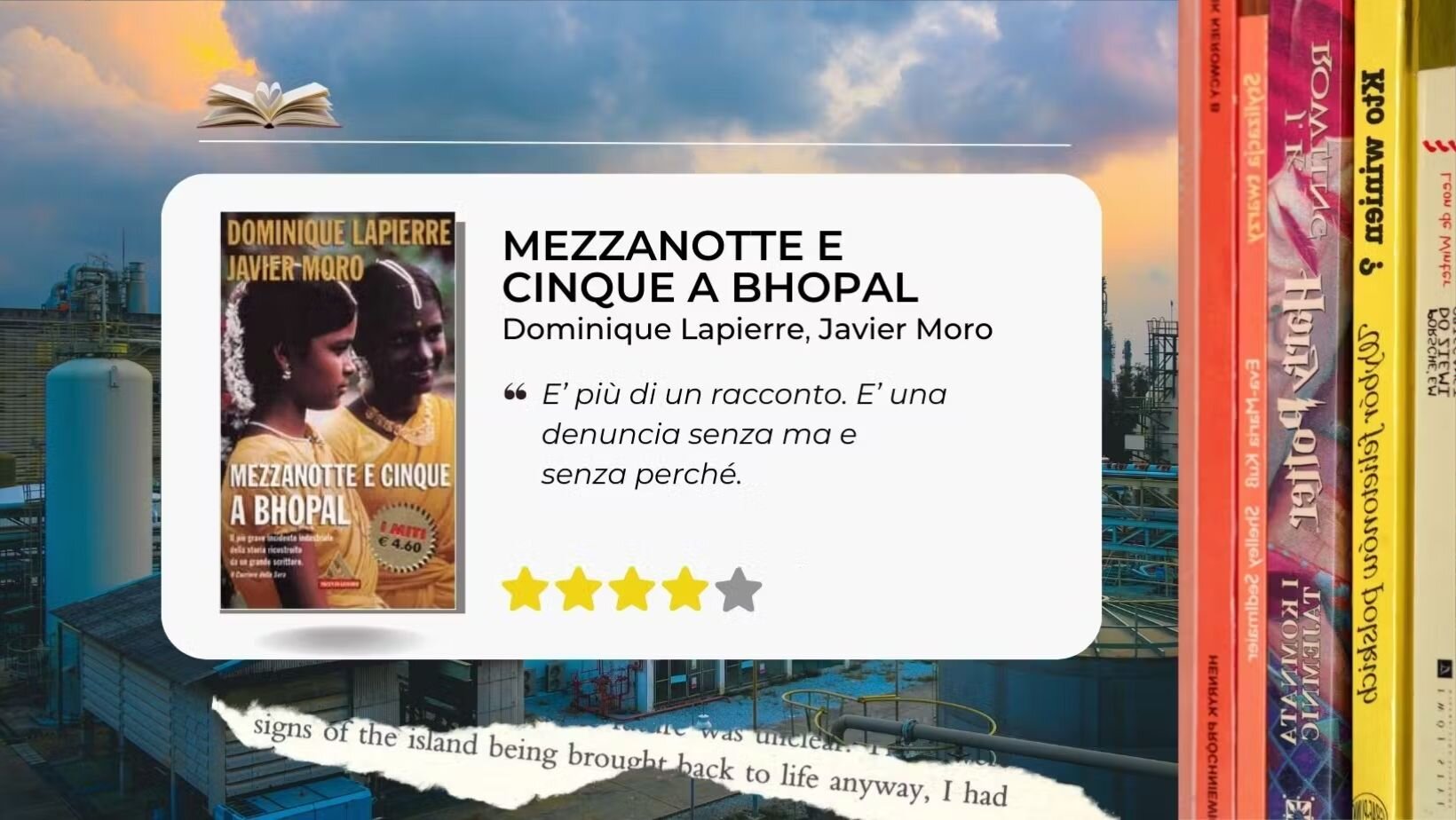 Mezzanotte e cinque a Bhopal di Dominique Lapierre e Javier Moro. Mezzanotte e cinque a Bhopal di Dominique Lapierre e Javier Moro.