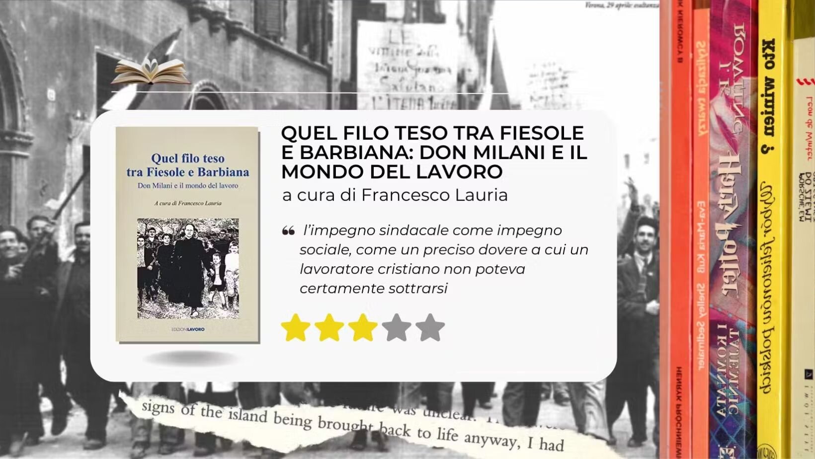 Quel filo teso tra Fiesole e Barbiana: don Milani e il mondo del lavoro. Un saggio di Francesco Lauria Quel filo teso tra Fiesole e Barbiana: don Milani e il mondo del lavoro. Un saggio di Francesco Lauria