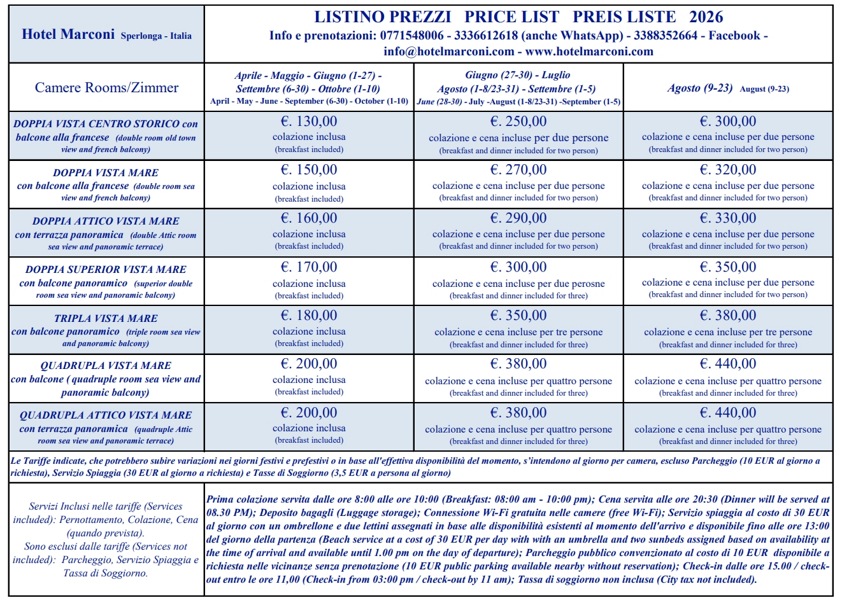 listino hotel marconi 2026