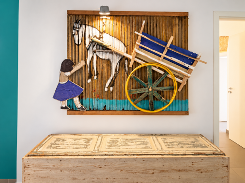 rustic horse cart wall art display